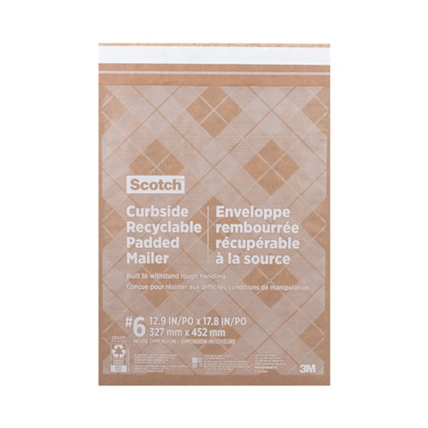 Curbside Recyclable Padded Mailer, #6, Self-adhesive Closure, 13.75 X 20, Natural Kraft, 50/carton
