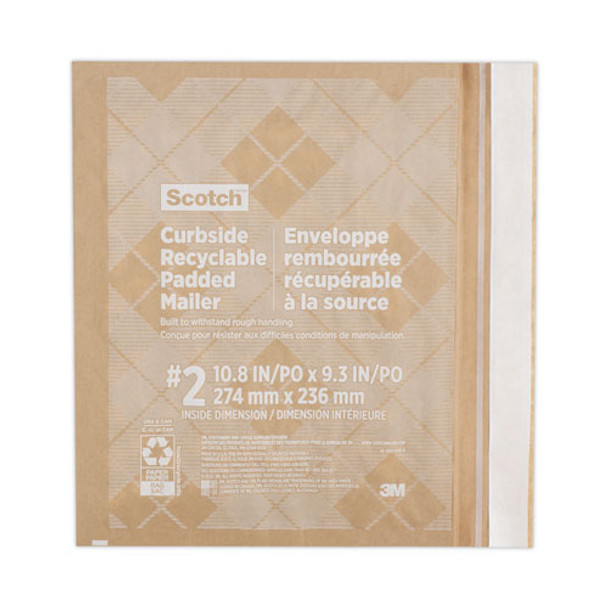Curbside Recyclable Padded Mailer, #2, Self-adhesive Closure, 11.25 X 12, Natural Kraft, 25/carton
