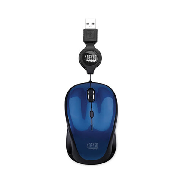 Illuminated Retractable Mouse, Usb 2.0, Left/right Hand Use, Dark Blue