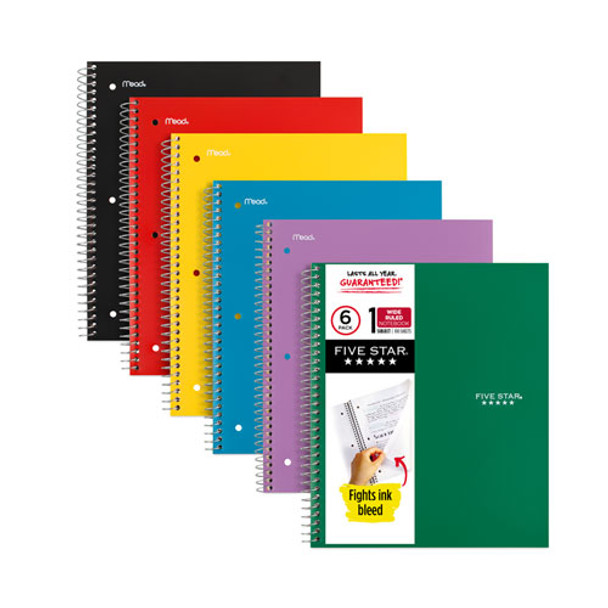 Wirebound Notebook, 1 Subject, Wide/legal Rule, Randomly Assorted Covers, 10.5 X 8, 100 Sheets, 6/pack