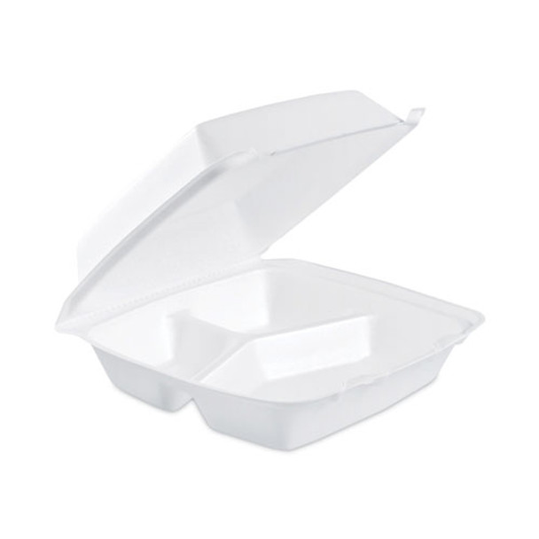 Insulated Foam Hinged Lid Containers, 3-compartment. 7.9 X 8.4 X 3.3, White, 200/pack, 2 Packs/carton