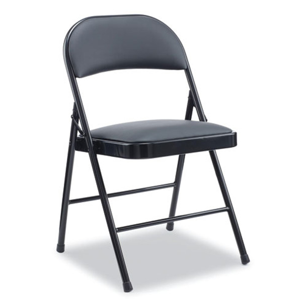 Alera Pu Padded Folding Chair, Supports Up To 250 Lb, Black Seat/back, Black Base, 4/carton