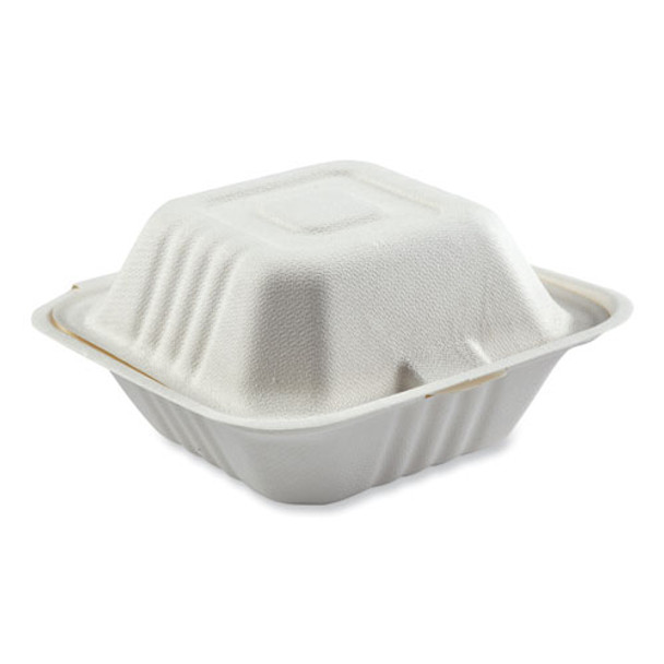 Bagasse Pfas-free Food Containers. 1-compartment, 6 X 6 X 3.19, White, Bamboo/sugarcane, 500/carton