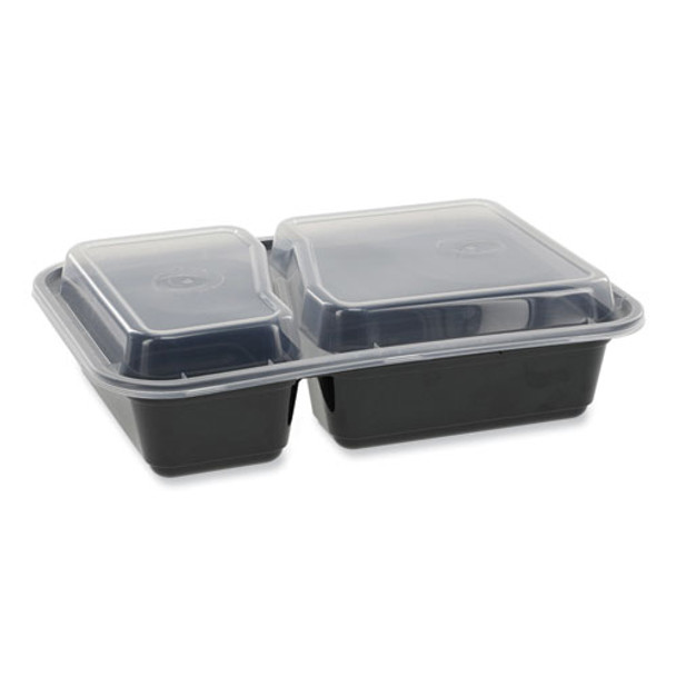Newspring Versatainer Microwavable Containers, Rectangular, 2-compartment, 30 Oz, 6 X 8.5 X 2.5, Black/clear, Plastic, 150/ct
