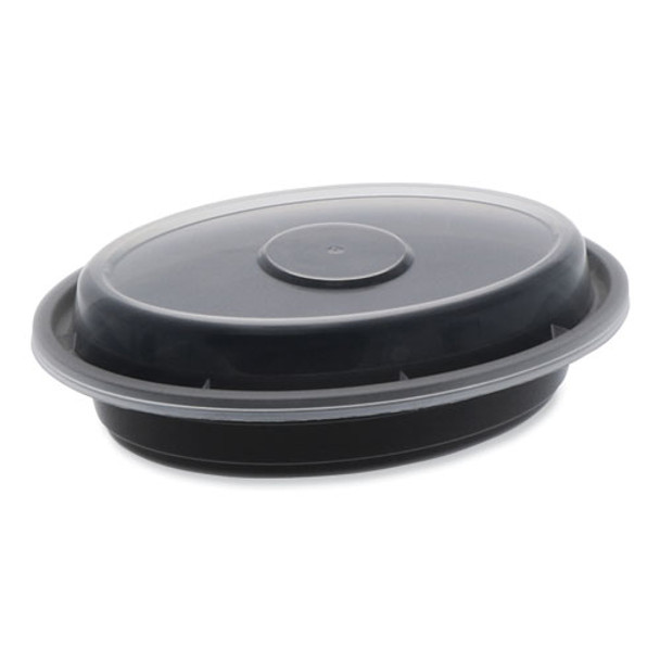 Newspring Versatainer Microwavable Containers, Oval, 6 Oz, 5.7 X 4 X 1.1, Black/clear, Plastic, 150/carton