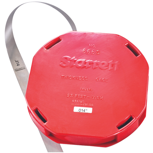 666S-14 Stainless Thickness Gage, Feeler Stock in Rolls, 0.014" Thick, Inch Reading with Dispenser Case, 25' (7.6m) X 1/2" (12.7mm)
