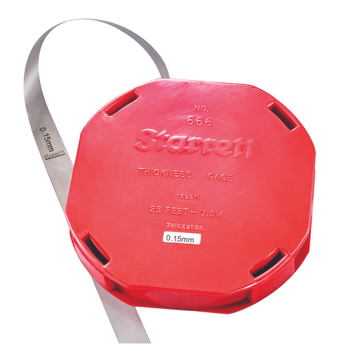 666M-15 Thickness Gage, Feeler Stock in Rolls, 0.15mm Thick, Millimeter Reading with Dispenser Case, 25' (7.6m) X 1/2" (12.7mm)