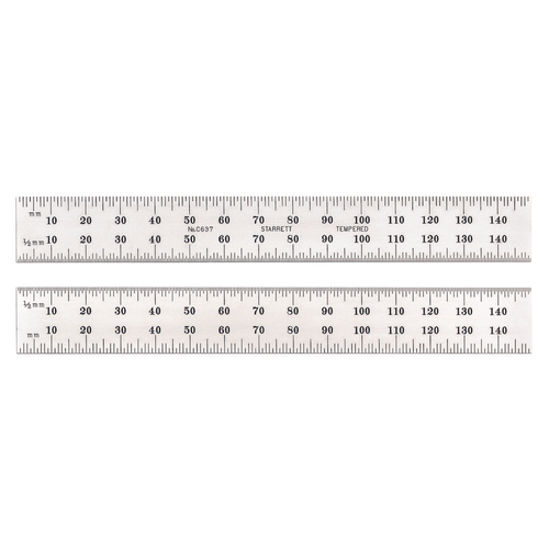 C637-150 150mm Spring-Tempered Steel Rules with Millimeter Graduations, Graduations at mm and 1/2mm on Both Side
