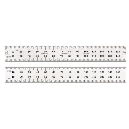 C637E-150 150mm Spring-Tempered Steel Rules with Millimeter Graduations, mm & 1/2mm on Both Sides; mm on Both Ends on One Side. Single Row Inch Figure