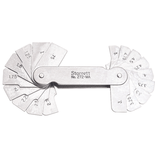272MA Fillet or Radius Gage, 0.75-5mm Range (Concave and Convex), 0.25mm Increments, 18 Leaves, Millimeter Reading