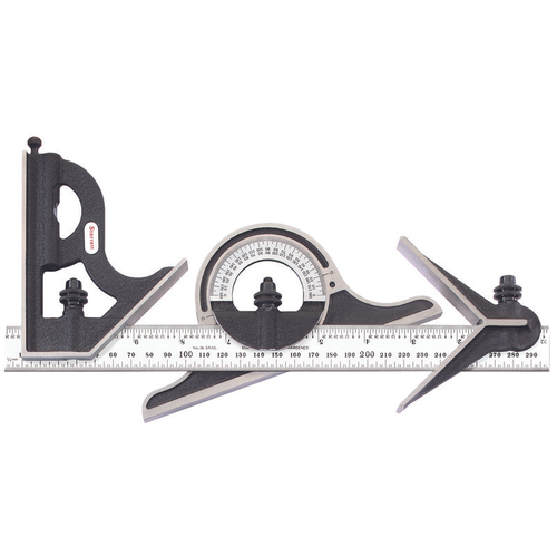 9ME-300 300mm and 11-3/4 - 23-1/2" Combination Set with Square, Center and Non-Reversible Protractor Head and Blade