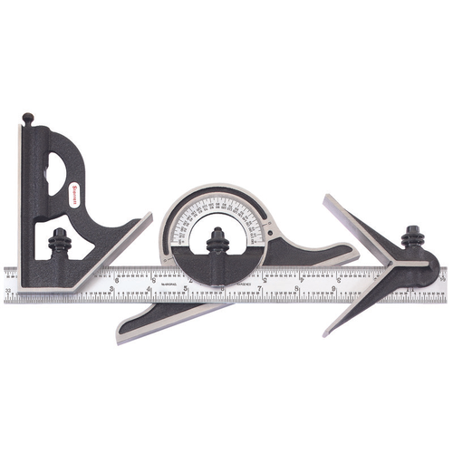 C9-12-4R 12" Combination Set with Square, Center and Non-Reversible Protractor Head and Chrome Finish Blade