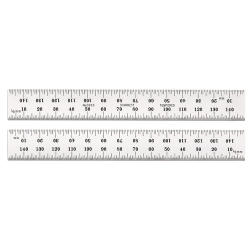 C635-150 W/SLC 150mm Spring-Tempered Steel Rule with Millimeter Graduations, Graduations at mm and 1/2mm on Both Sides
