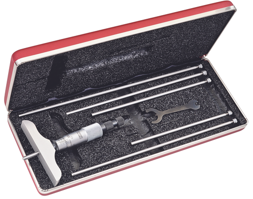 445MAZ-75RL MICROMETER DEPTH GAGE 0-75mm, 3" BASE