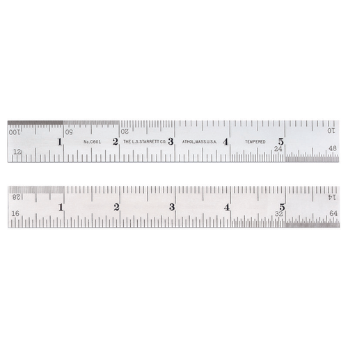 C601-6 Spring-Tempered Steel Rule with Inch Graduations