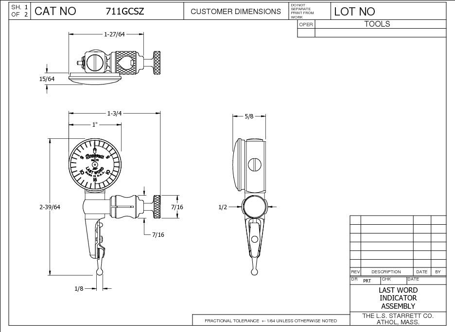 Starrett 711 Last Word Dial Test Indicator .001