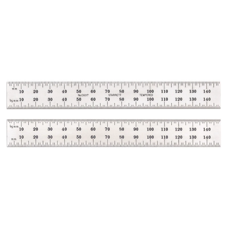 C637-150 150mm Spring-Tempered Steel Rules with Millimeter Graduations, Graduations at mm and 1/2mm on Both Side