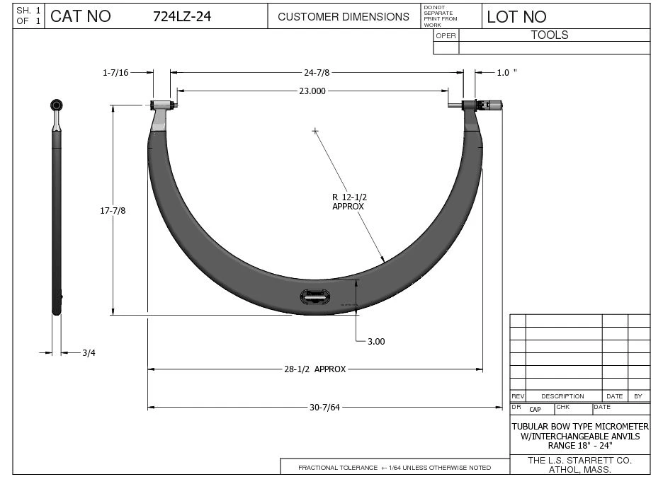 724LZ-24 Tubular Bow Type Interchangeable Anvil Micrometer Set
