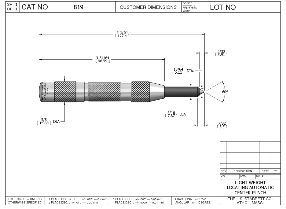 Starrett Hinge-Locating Automatic Center Punch