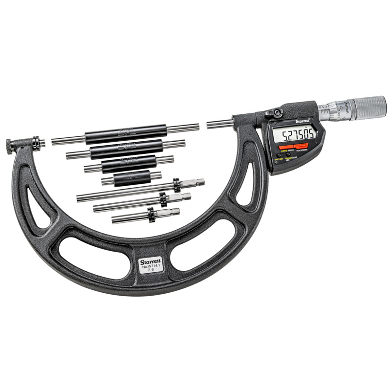 Starrett Micromètre à Enclume En V T483XRL-2, Butée à Cliquet, écrou De Verrouillage, Faces En Carbure, Gamme De 2,5 à 5,1 Cm, Graduation De 0,0 Cm, Mesure 3 Cannelures