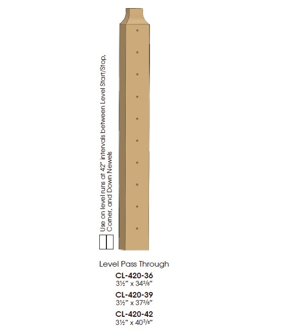 CL-420-42 Level Pass Through 3 1/2" x 40 3/8" Cable System Newel Post ...