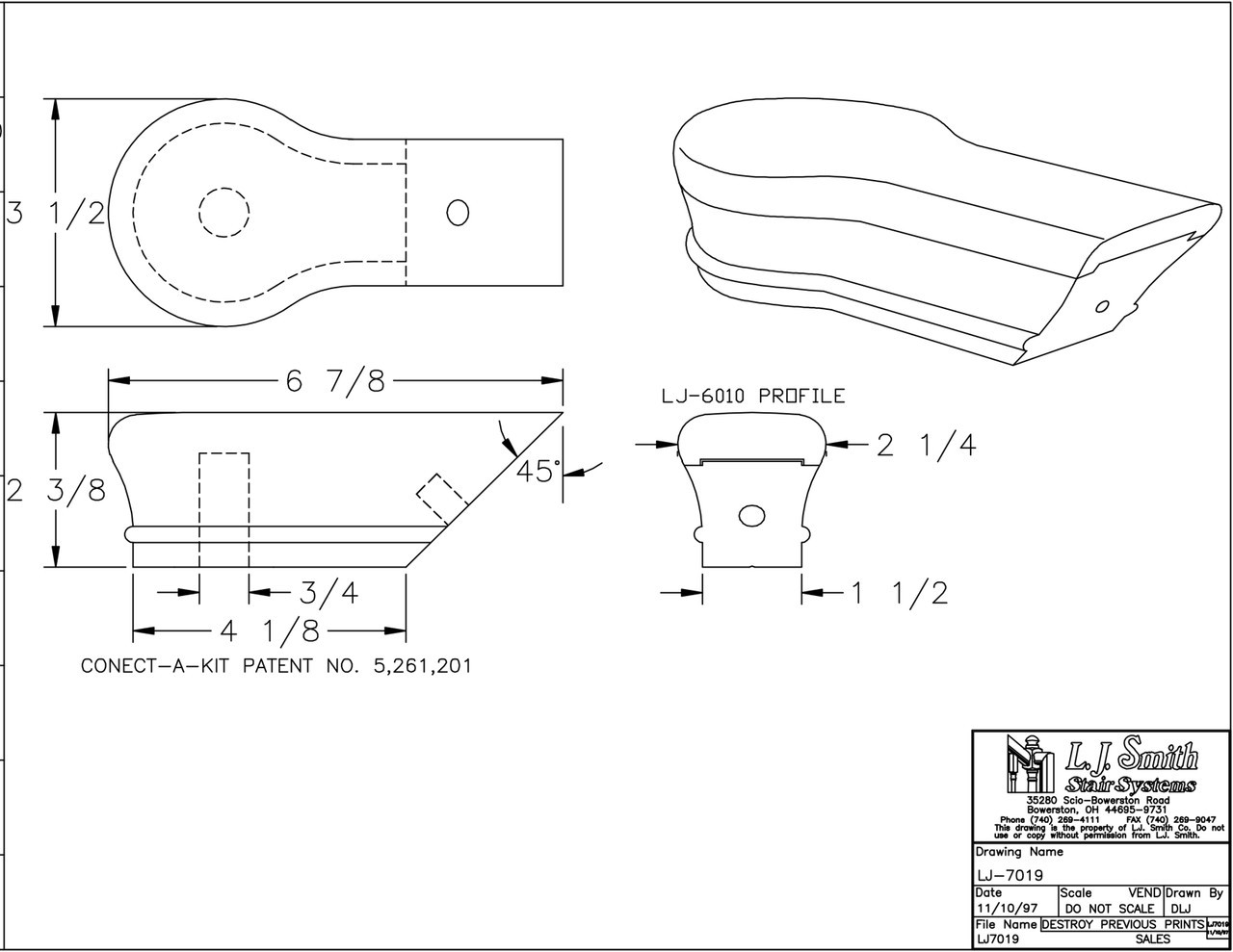 LJ-7019 Conect-A-Kit One Opening Newel Cap for LJ-6010