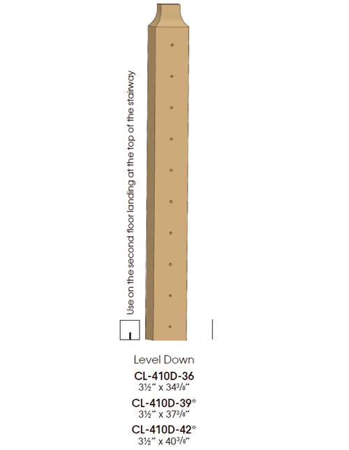 CL-410D-39 Level Down 3 1/2" x 37 3/8" Cable System Newel Post (10 Holes)