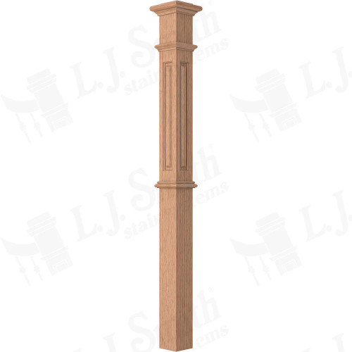 LJ-4395 Red Oak Raised Panel Intermediate Box Newel 4 1/4" X 62"