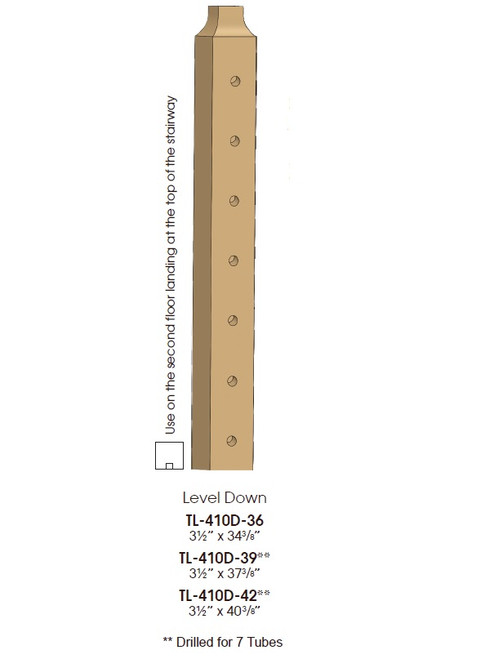 TL-410D-36 Level Down 3 1/2" x 34 3/8" Tube System Newel Post (7 Holes)