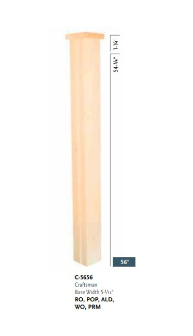 C-5656 Poplar Craftsman 5-1/16" x 56" Box Newel