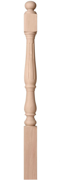 #4742F 3 1/4" X 48" Fluted 5" Top Block Newel Post.