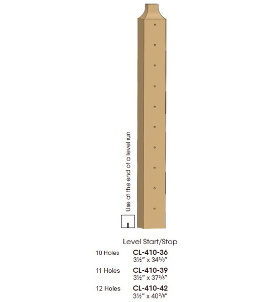 CL-410-39 Level Start/Stop 3 1/2" x 37 3/8" Cable System Newel Post (11 Holes)