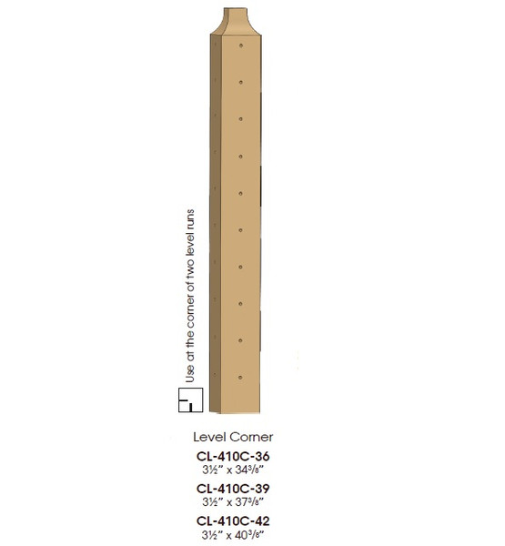 CL-410C-42 Level Corner 3 1/2" x 40 3/8" Cable System Newel Post (12 Holes)