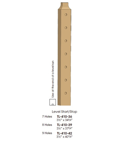 TL-410-36 Level Start/Stop 3 1/2" x 34 3/8" Tube System Newel Post (7 Holes)