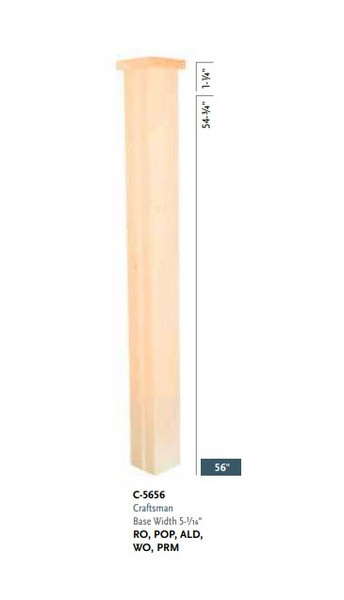 C-5656 Poplar Craftsman 5-1/16" x 56" Box Newel