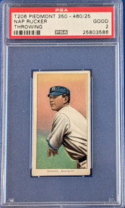 T206 Nap Rucker (throwing) Piedmont 350-460/25 PSA 2