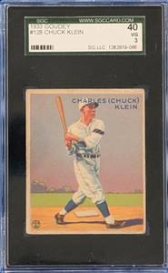 1933 Goudey 128 Chuck Klein SGC 40/3