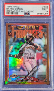1996 Topps Finest 240 Barry Bonds Refractor w/coating PSA 9