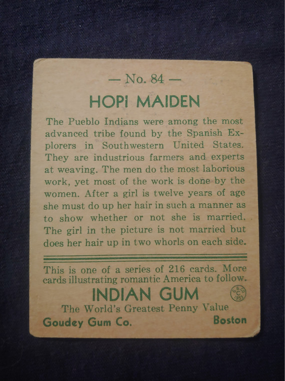 1933 Goudey Indian gum #84 (Hopi maiden)