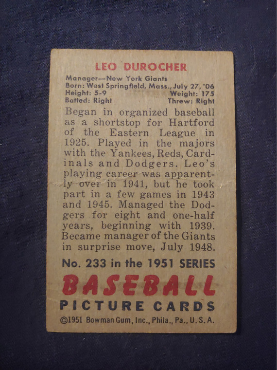 1951 Bowman #233 Leo Durocher
