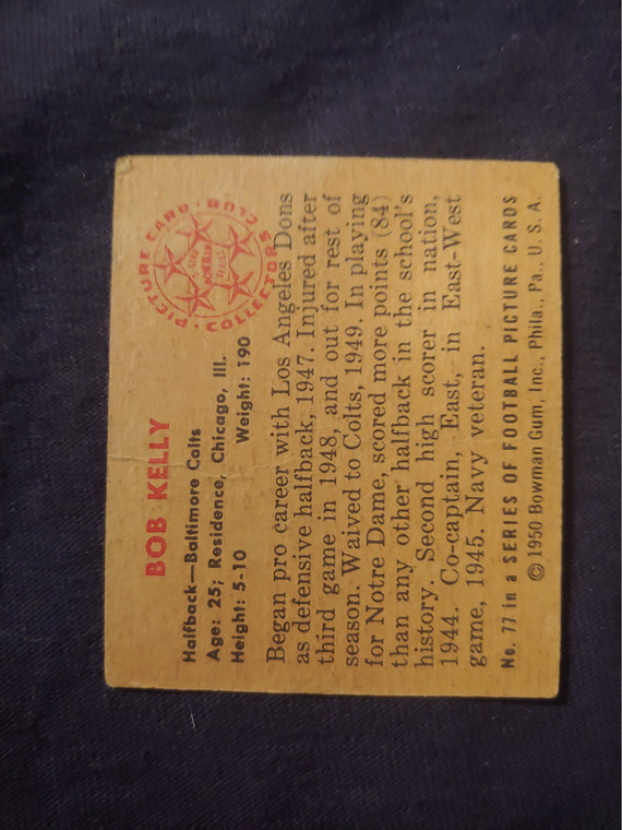 1950 Bowman #77 Bob Kelly