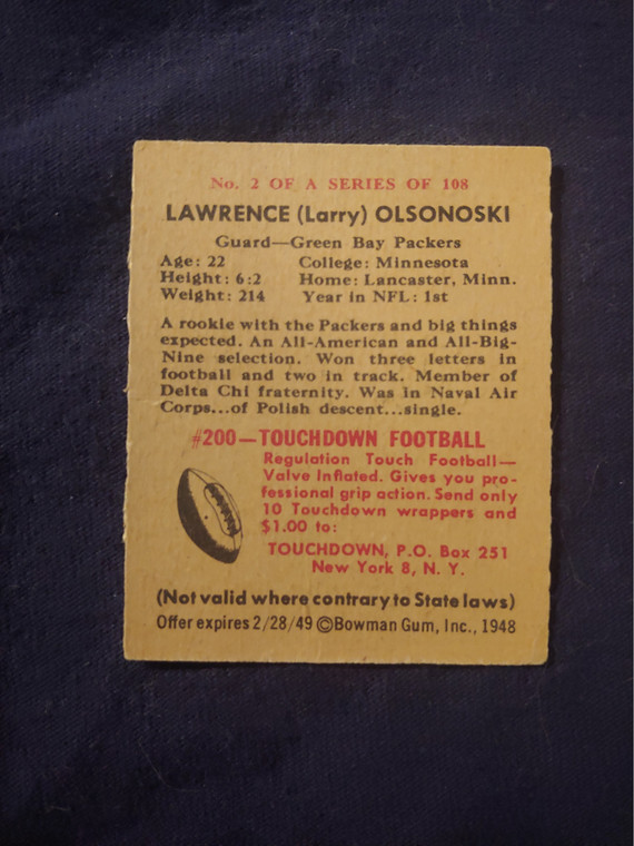 1948 Bowman #2 Larry Olsonoski