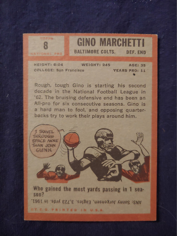 1962 Topps #8 Gino Marchetti