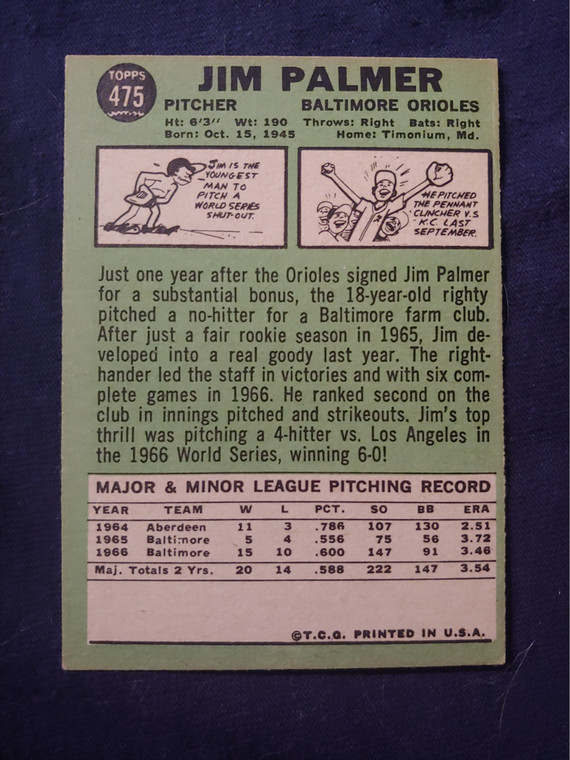 1967 Topps #475 Jim Palmer