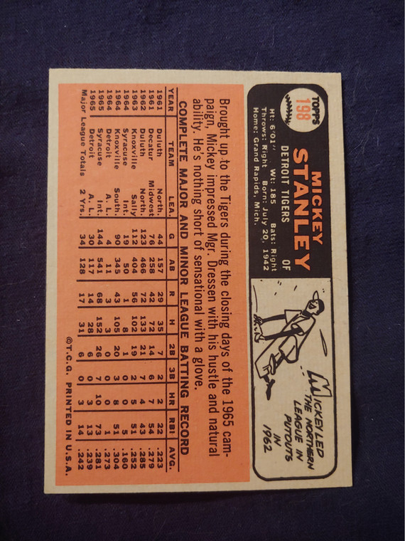 1966 Topps #198 Mickey Stanley