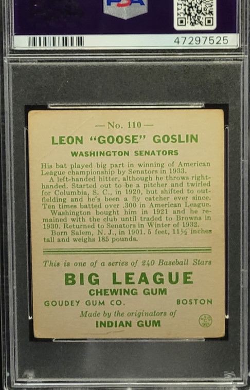 1933 Goudey #110 Goose Goslin PSA 2.5