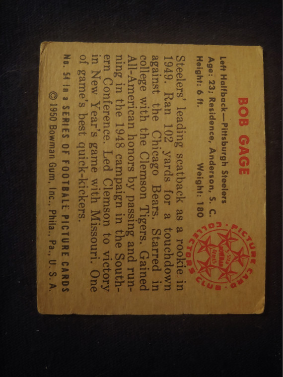 1950 Bowman #54 Bob Gage