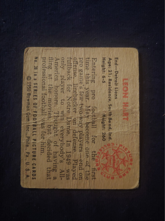 1950 Bowman #38 Leon Hart pr