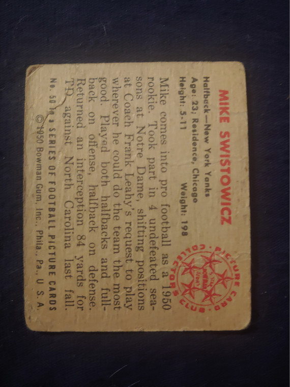 1950 Bowman #50 Mike Swistowicz pr