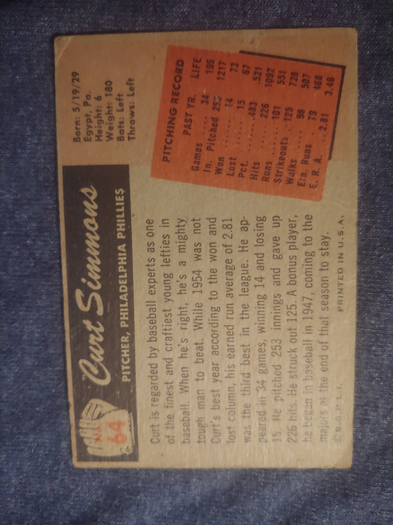 1955 Bowman #64 Curt Simmons